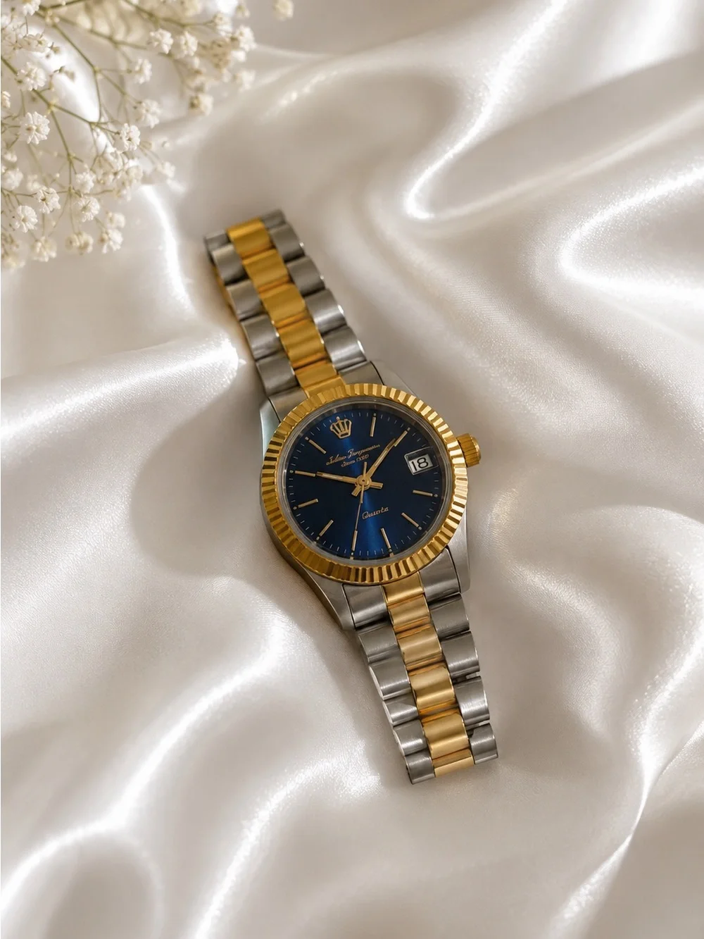 Two-Tone Gold & Silver Ladies Watch with Blue Dial